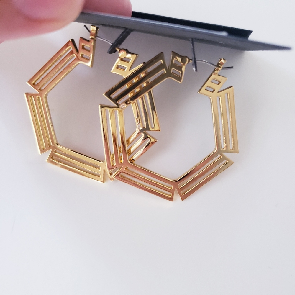 Vince Camuto Gold Hexagon Hoops - Picture 6 of 9